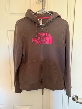 The North Face Brown Hoodie with Pink Trim